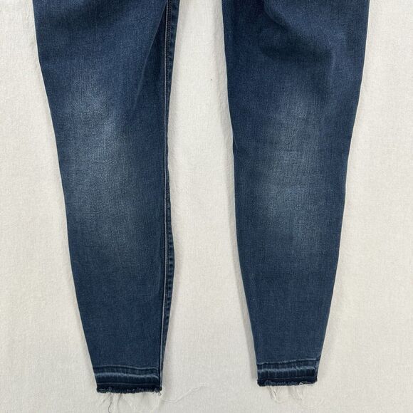 Spanx Jeans Women Medium Ankle Skinny Blue Pull On Stretch Denim Distressed Fray - Picture 6 of 14